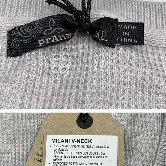 Prana Sweater Milani V Neck Waffle Grey Comfy Lounge Outdoor Hiking Gorp XL New - Picture 11 of 12